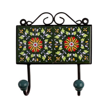 Green Floral Ceramic Tiles Hooks-461